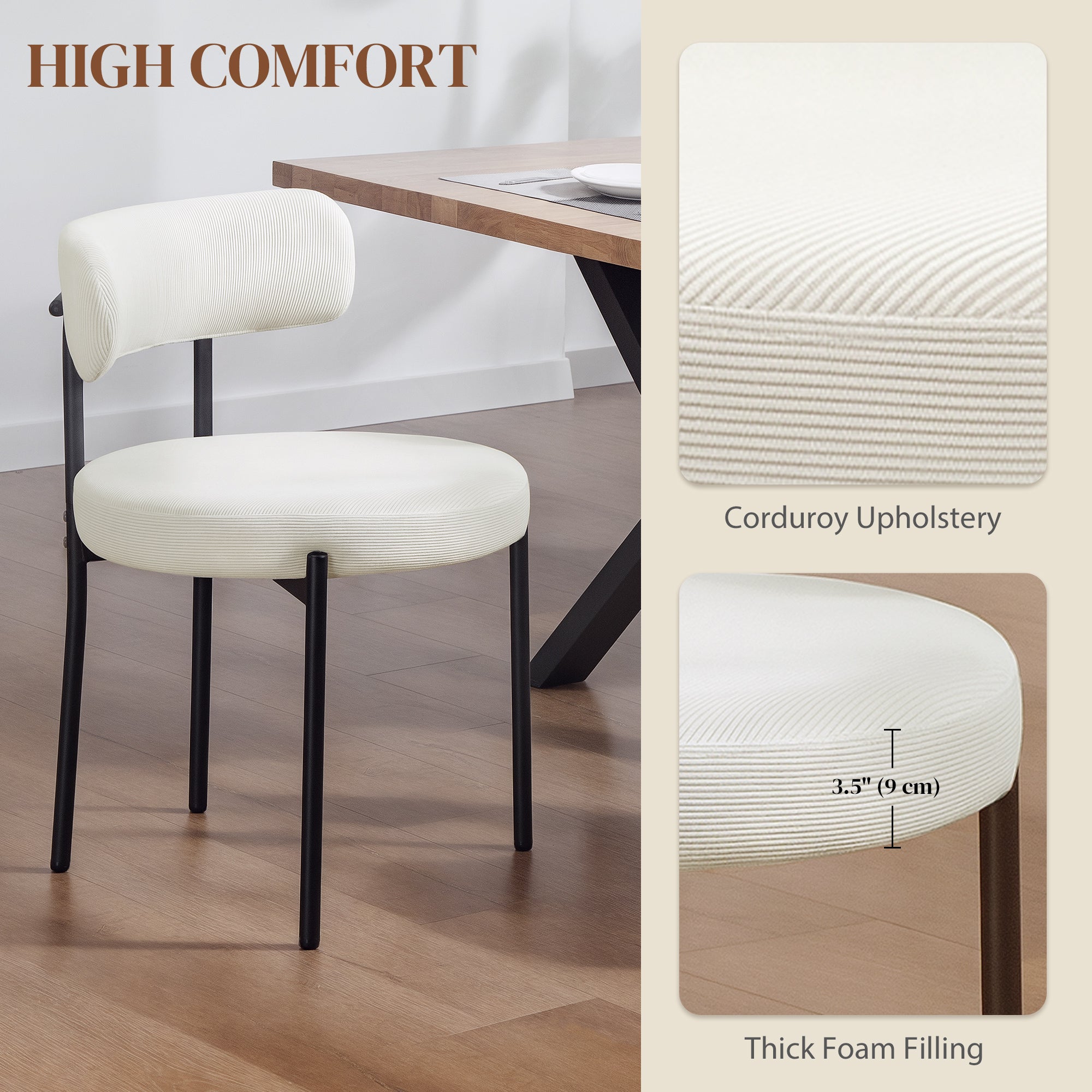 Chaises de salle à manger en velours côtelé | Ensemble de 4 | Beige