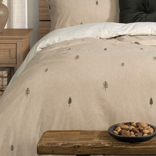 Ensemble de housse de couette naturel avec sapins brodés Papou