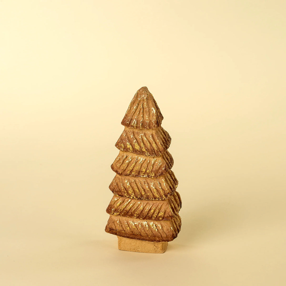 Petit arbre décoratif fait à la main | Papier mâché brun et or