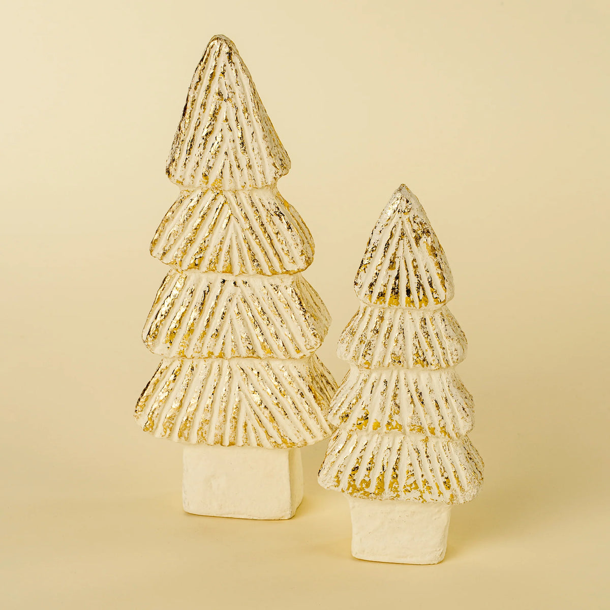 Petit arbre décoratif fait à la main | Papier mâché blanc et or
