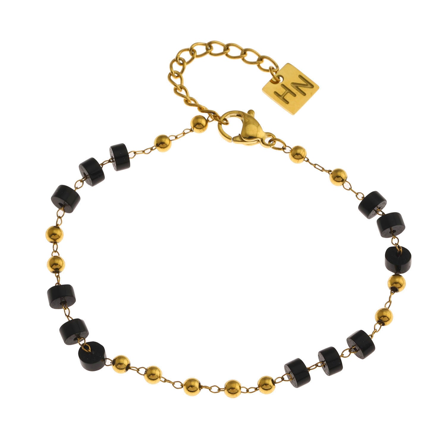 Bracelet Rosario avec perles en onyx noir et perles dorées