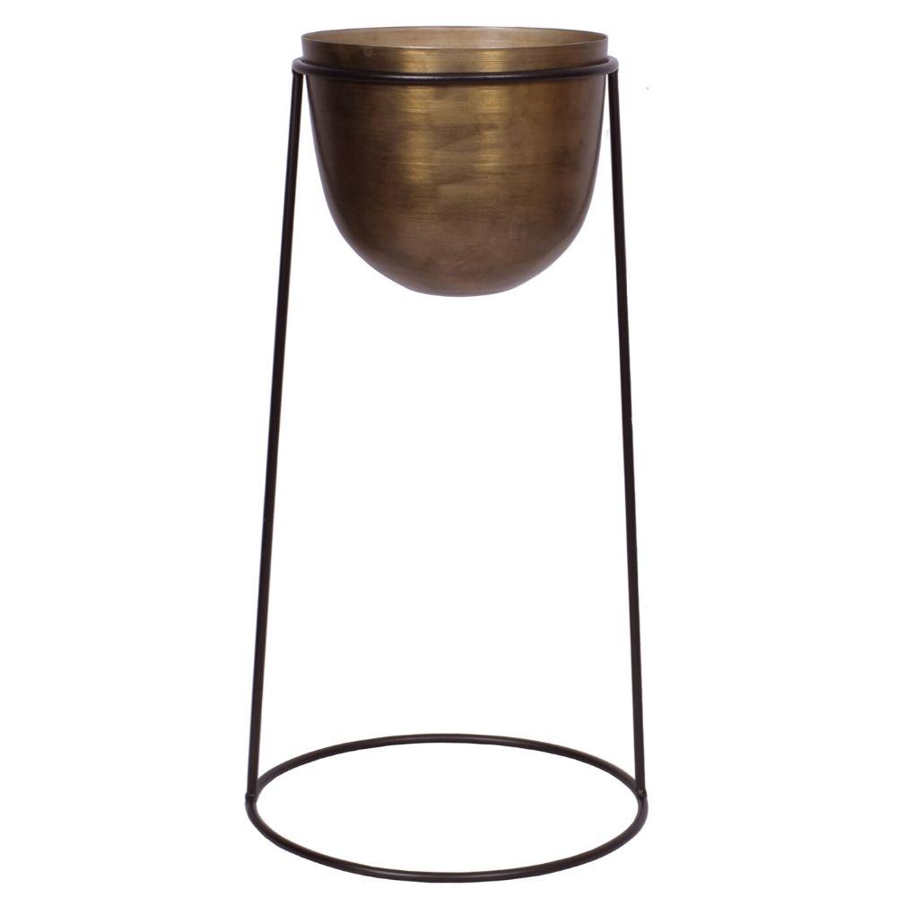 Cache-pot Rosita en laiton sur pied antique fond blanc
