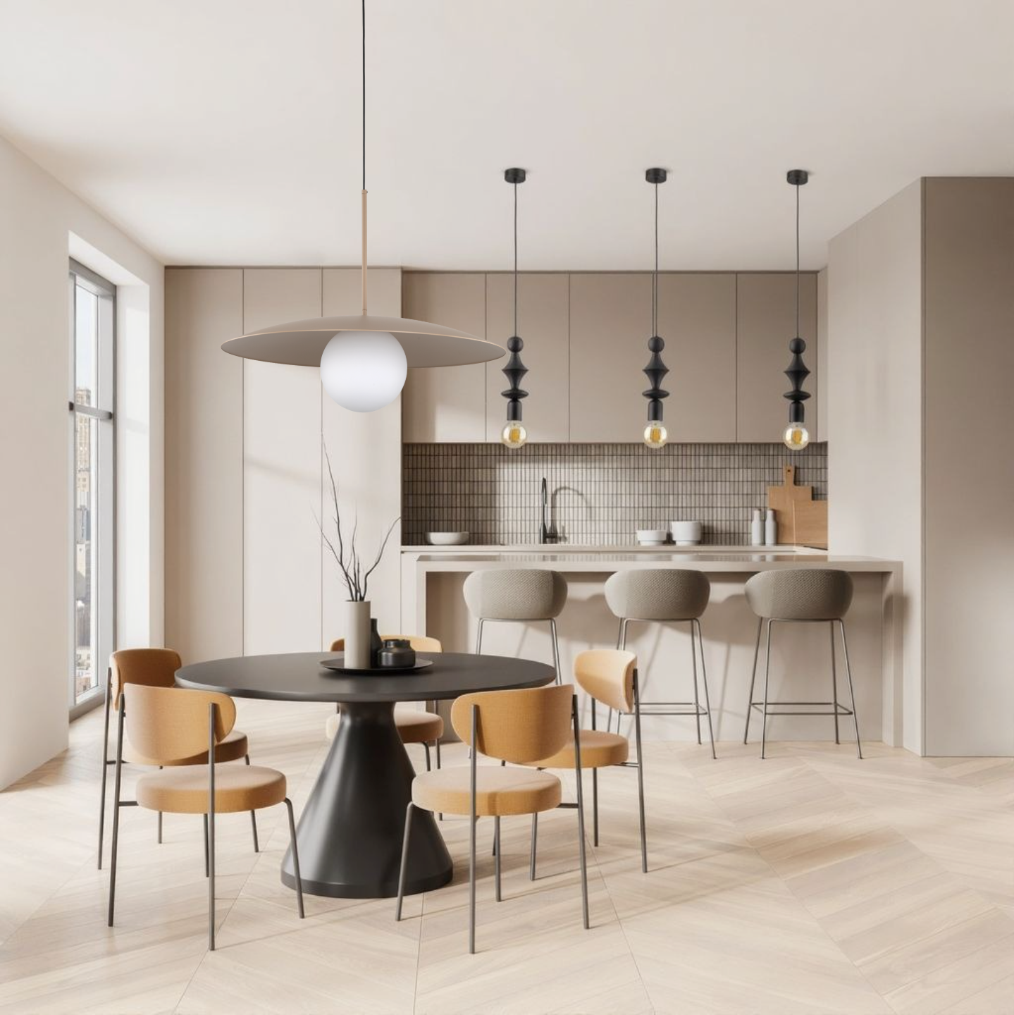 Lampe à Suspension Moderne du Milieu du Siècle SLATE | Verre Opalin et Métal Peint