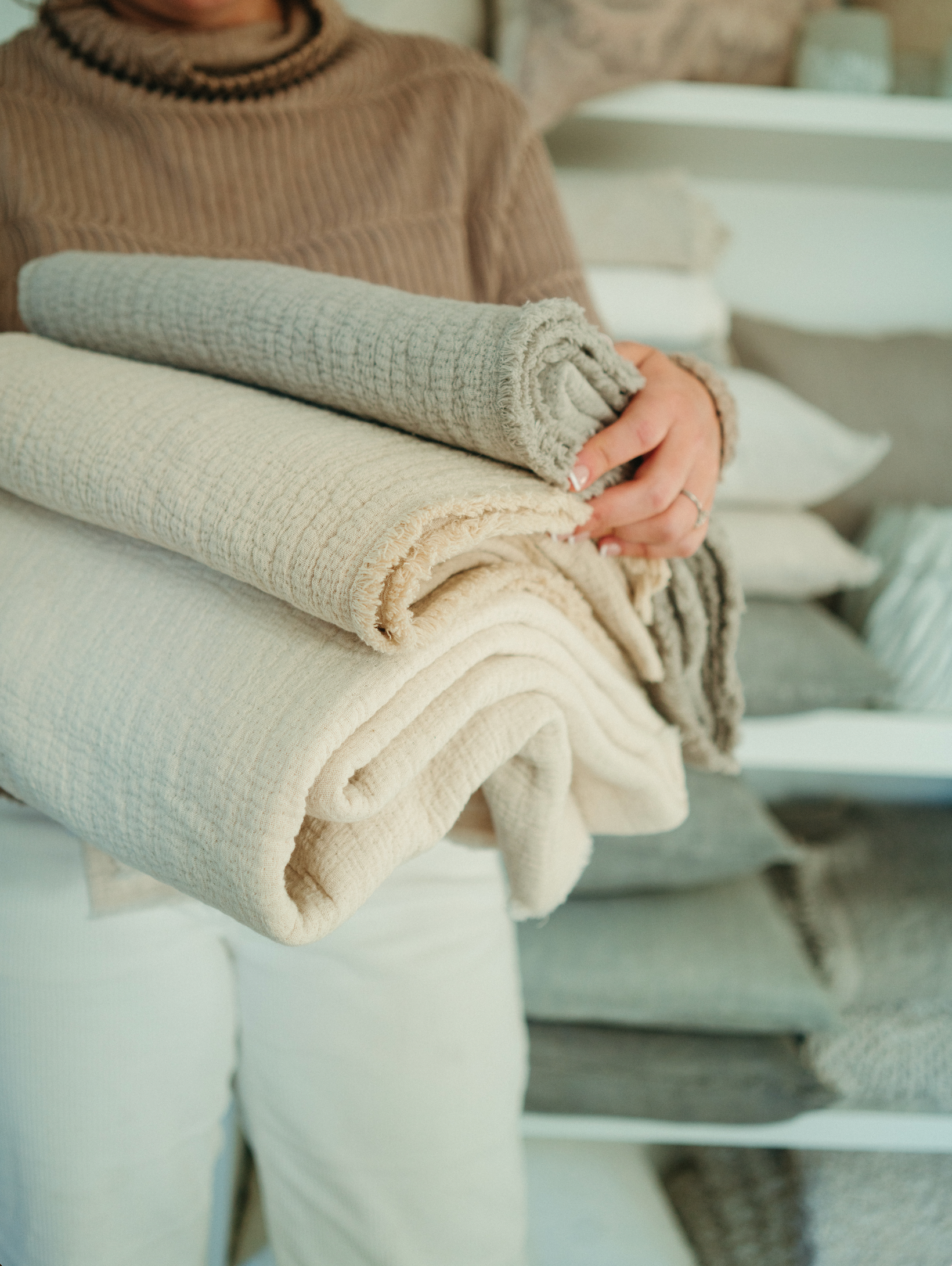 Jeté Malabar | Tissé à la main en Coton lavé à la pierre | Brume