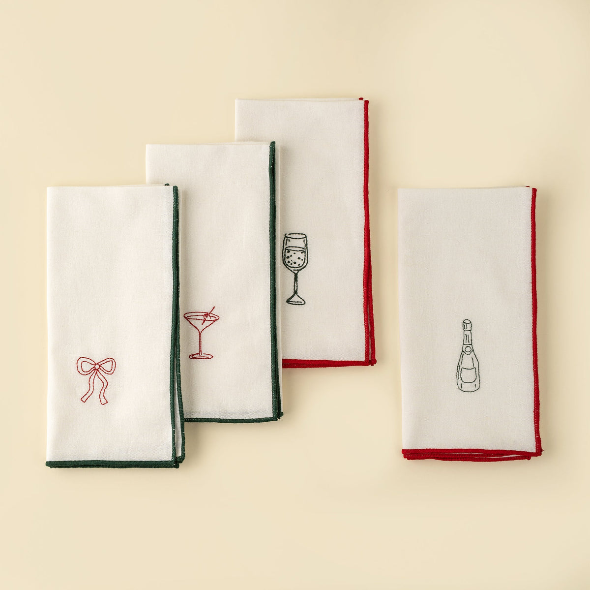 Serviettes de table brodées Holiday Toast | Ensemble de 4