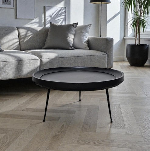 Table à Café Ronde en Bois Massif de Manguier | Fini Noir