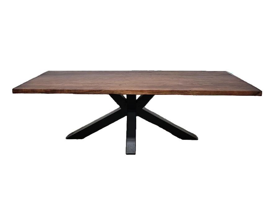Table à dîner patte Spider Noir Mat | Plateau en bois d’acacia massif |  Brun