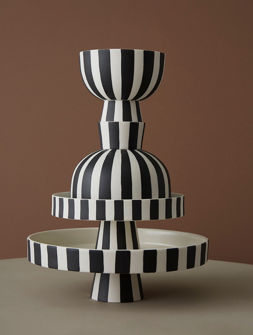 Plateau décoratif Toppu | Grand format | Noir et blanc | Céramique fait main