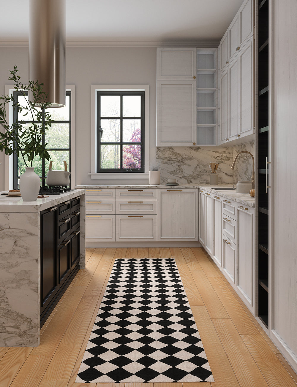 Tapis Trestres Noir & Ivoire | Motif Marocain à Carreaux