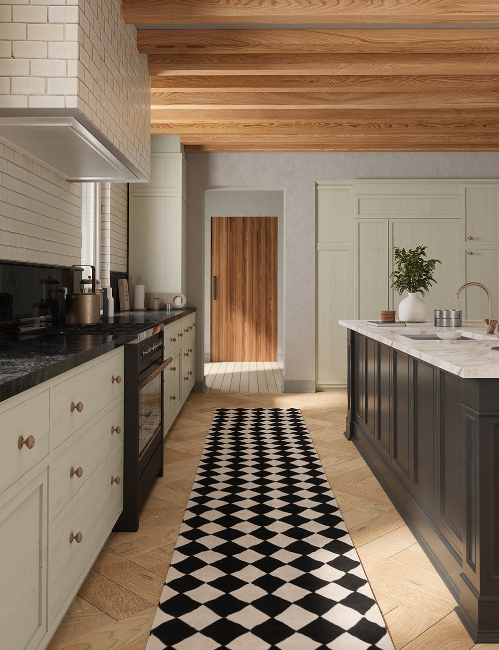 Tapis Trestres Noir & Ivoire | Motif Marocain à Carreaux