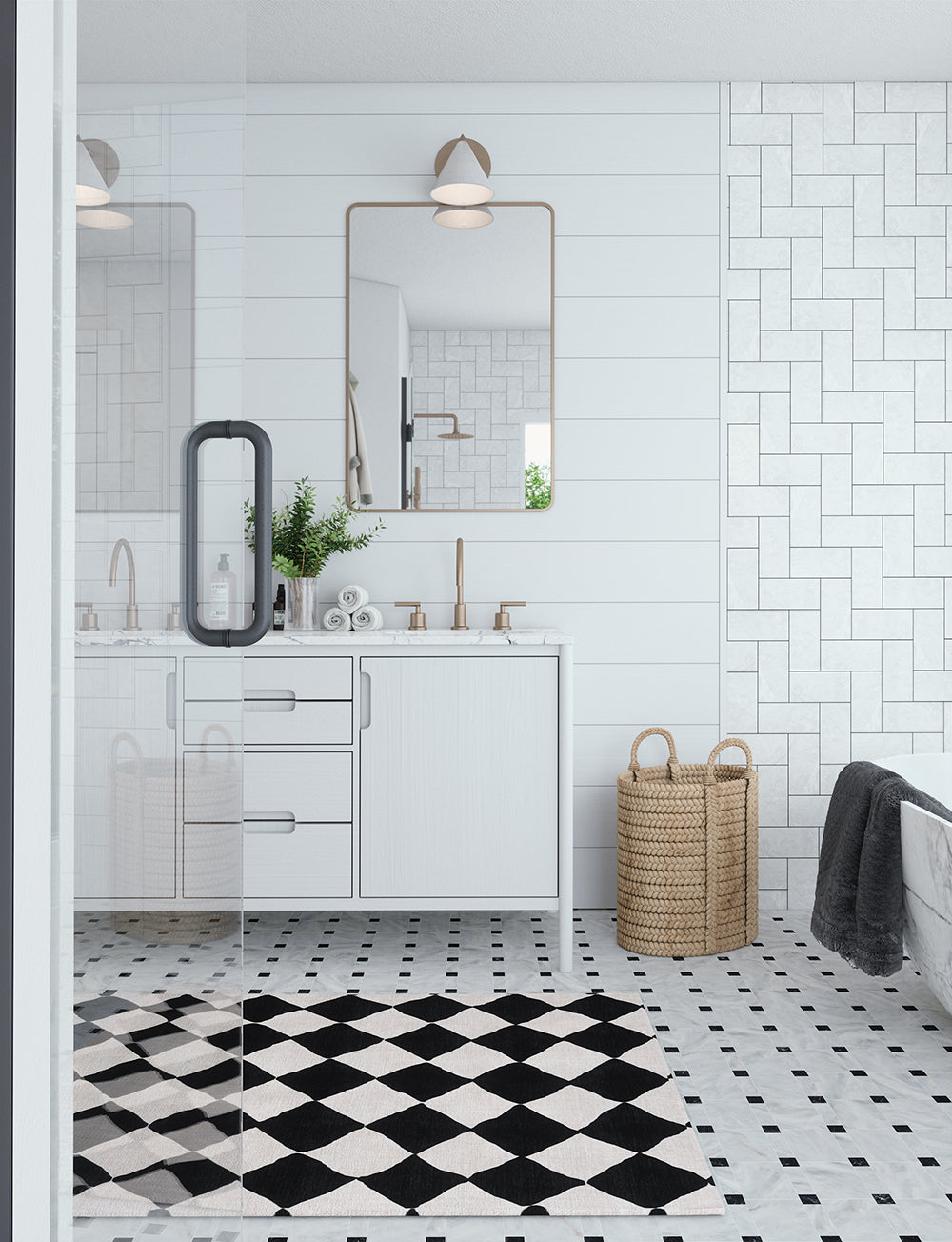 Tapis Trestres Noir & Ivoire | Motif Marocain à Carreaux