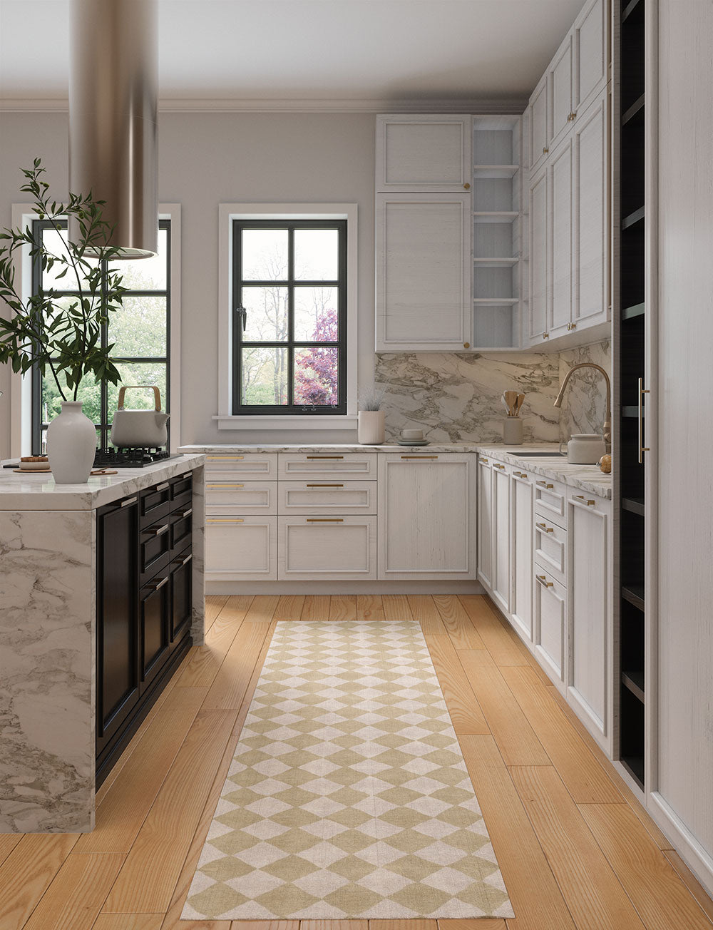 Tapis Trestres Naturel & Ivoire | Motif Marocain à Carreaux