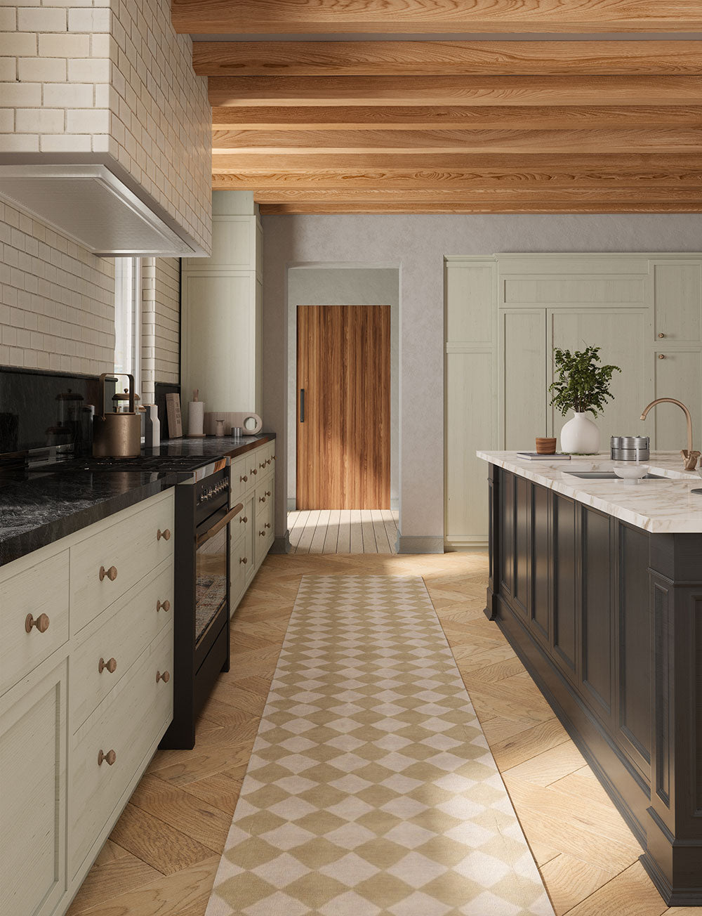 Tapis Trestres Naturel & Ivoire | Motif Marocain à Carreaux