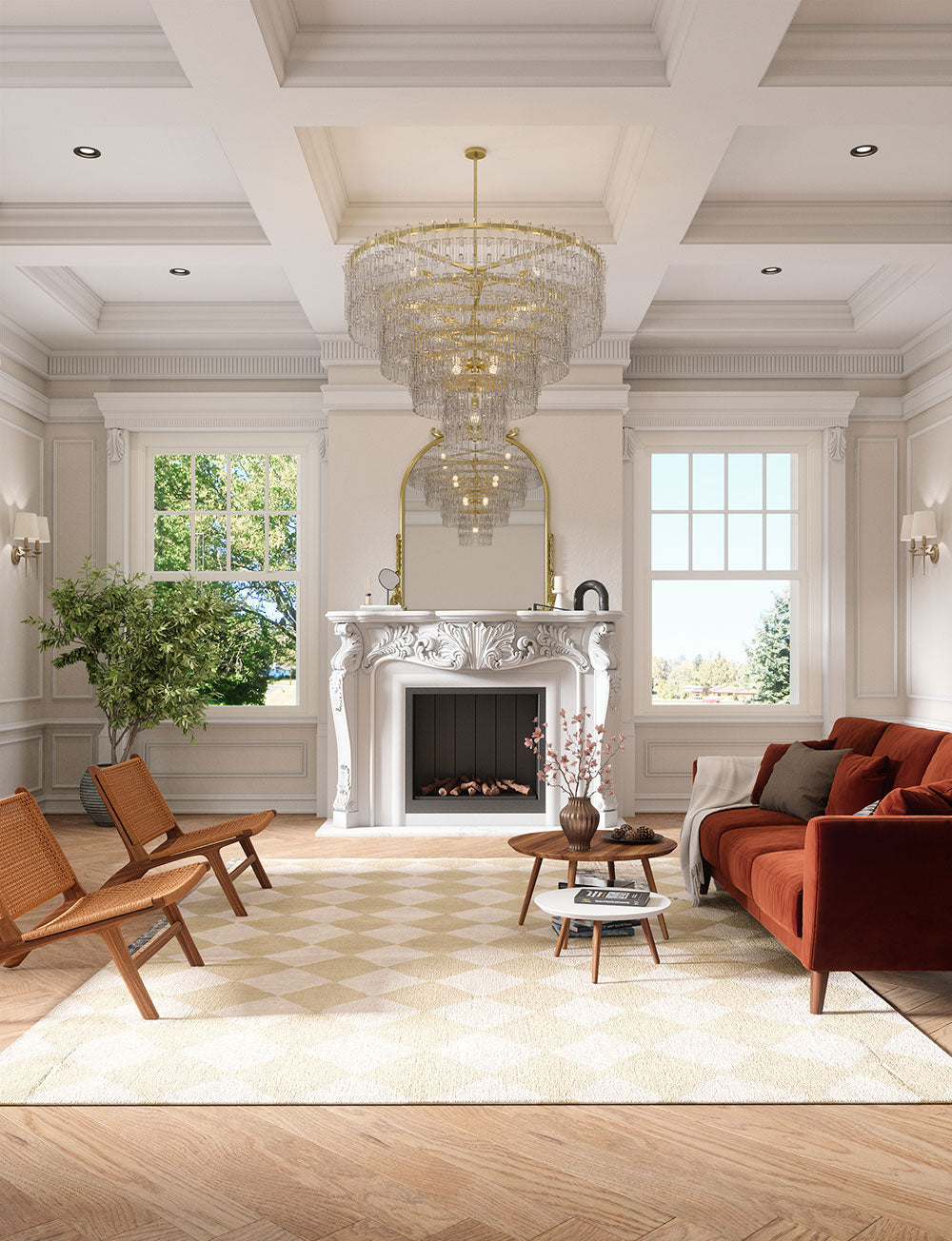 Tapis Trestres Naturel & Ivoire | Motif Marocain à Carreaux