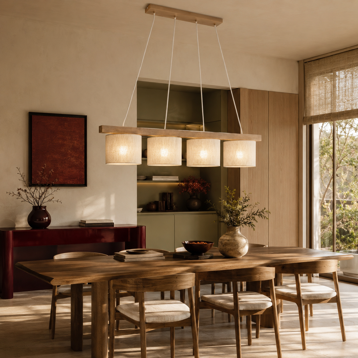 Suspension VARO | Style scandinave minimaliste | Bois massif et lin naturel | LumoCraft
