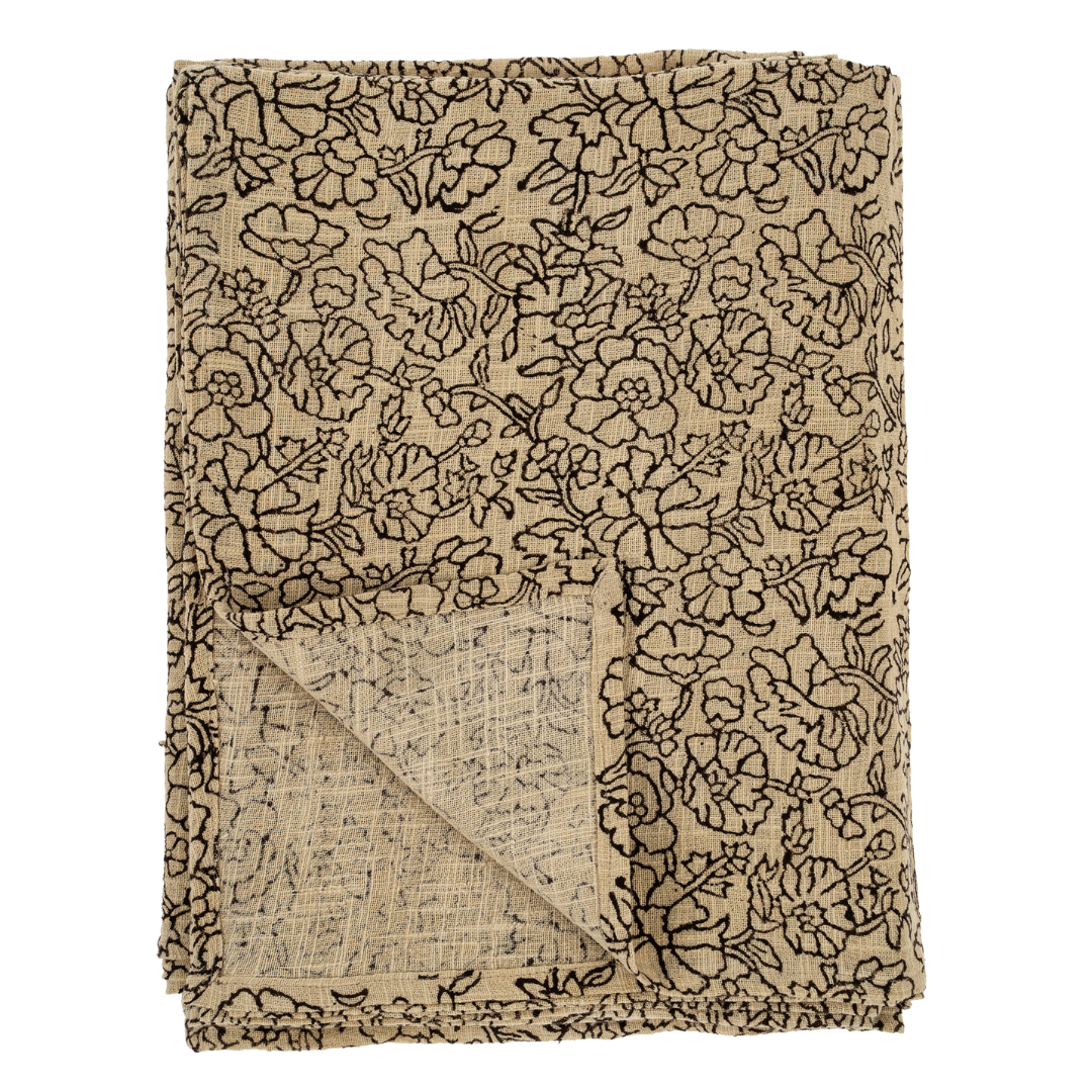 Nappe Poppy à motif bloc imprimé à la main | 265 x 152 cm | Naturel