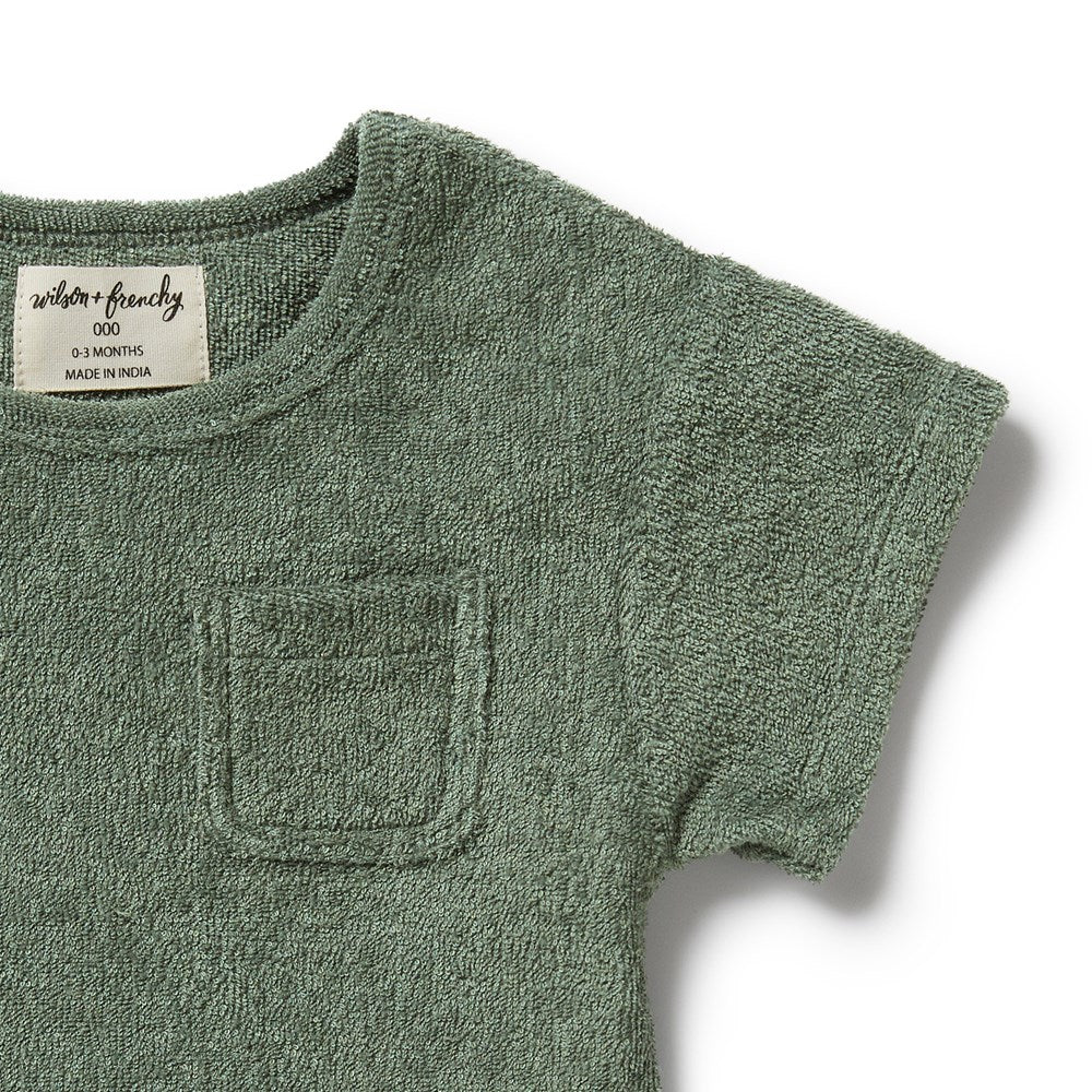 T-shirt en coton biologique éponge vert mousse pour bébé | Manches courtes