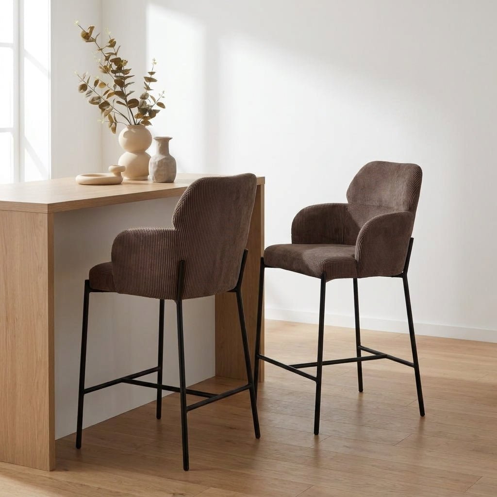Tabouret Aria | Velours côtelé brun | Pieds en fer
