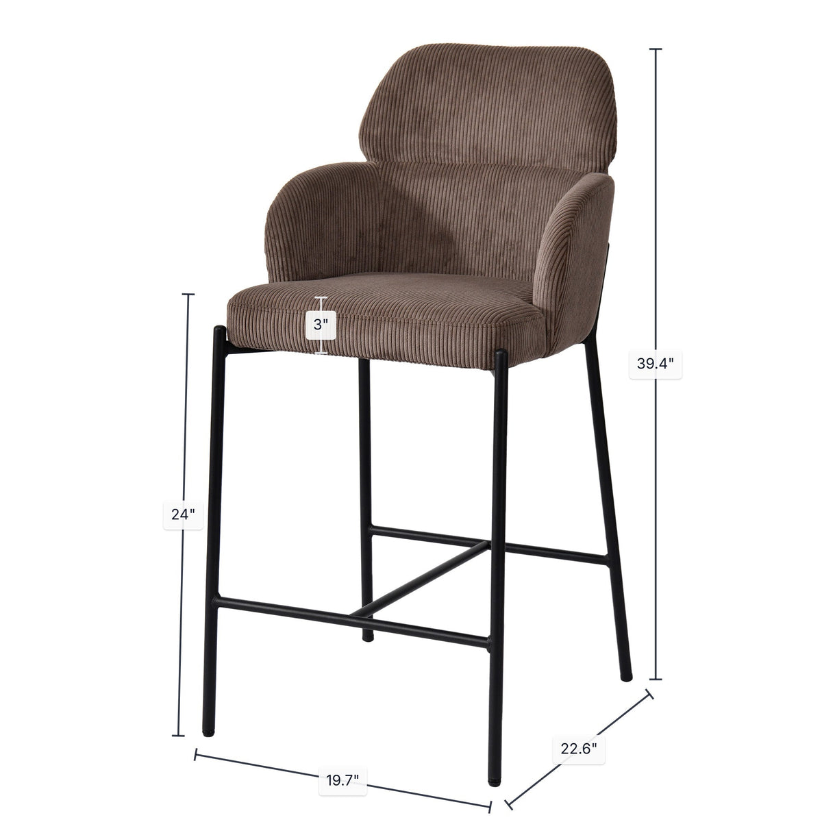 Tabouret Aria | Velours côtelé brun | Pieds en fer