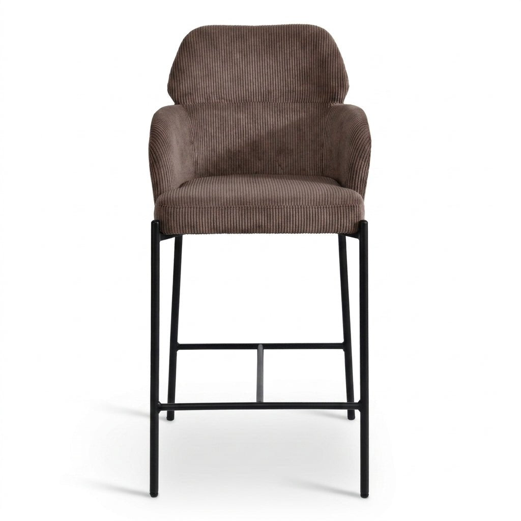 Tabouret Aria | Velours côtelé brun | Pieds en fer