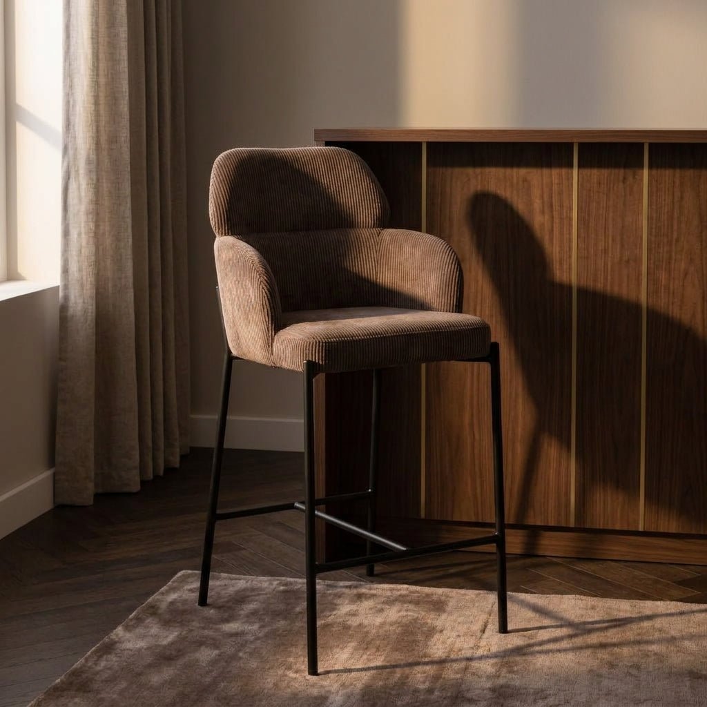 Tabouret Aria | Velours côtelé brun | Pieds en fer