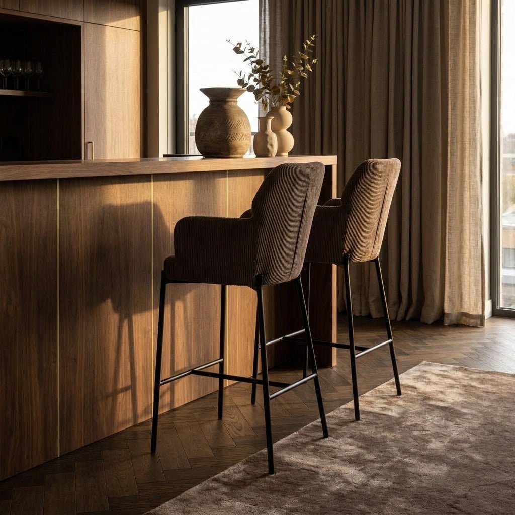 Tabouret Aria | Velours côtelé brun | Pieds en fer