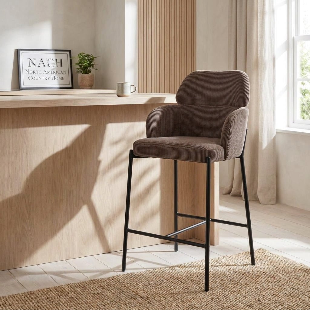 Tabouret Aria | Velours côtelé brun | Pieds en fer