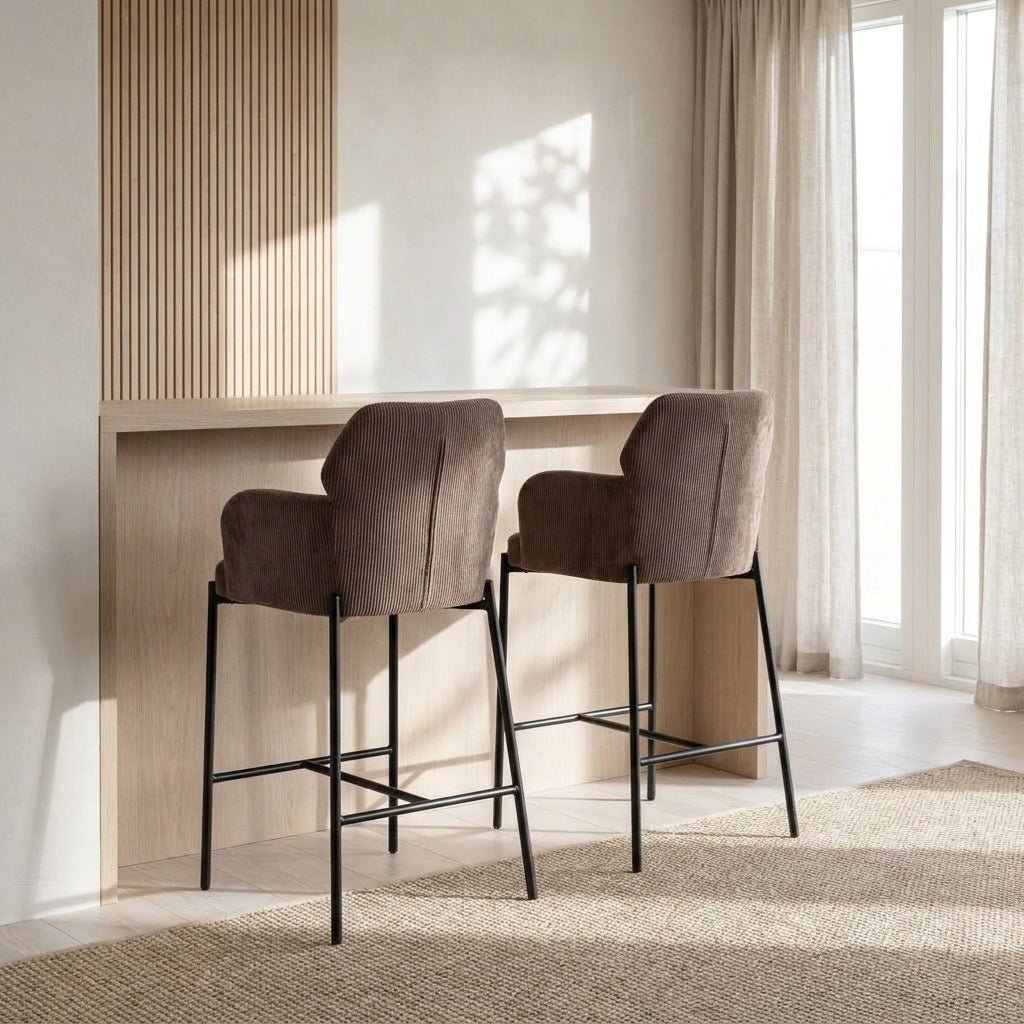 Tabouret Aria | Velours côtelé brun | Pieds en fer
