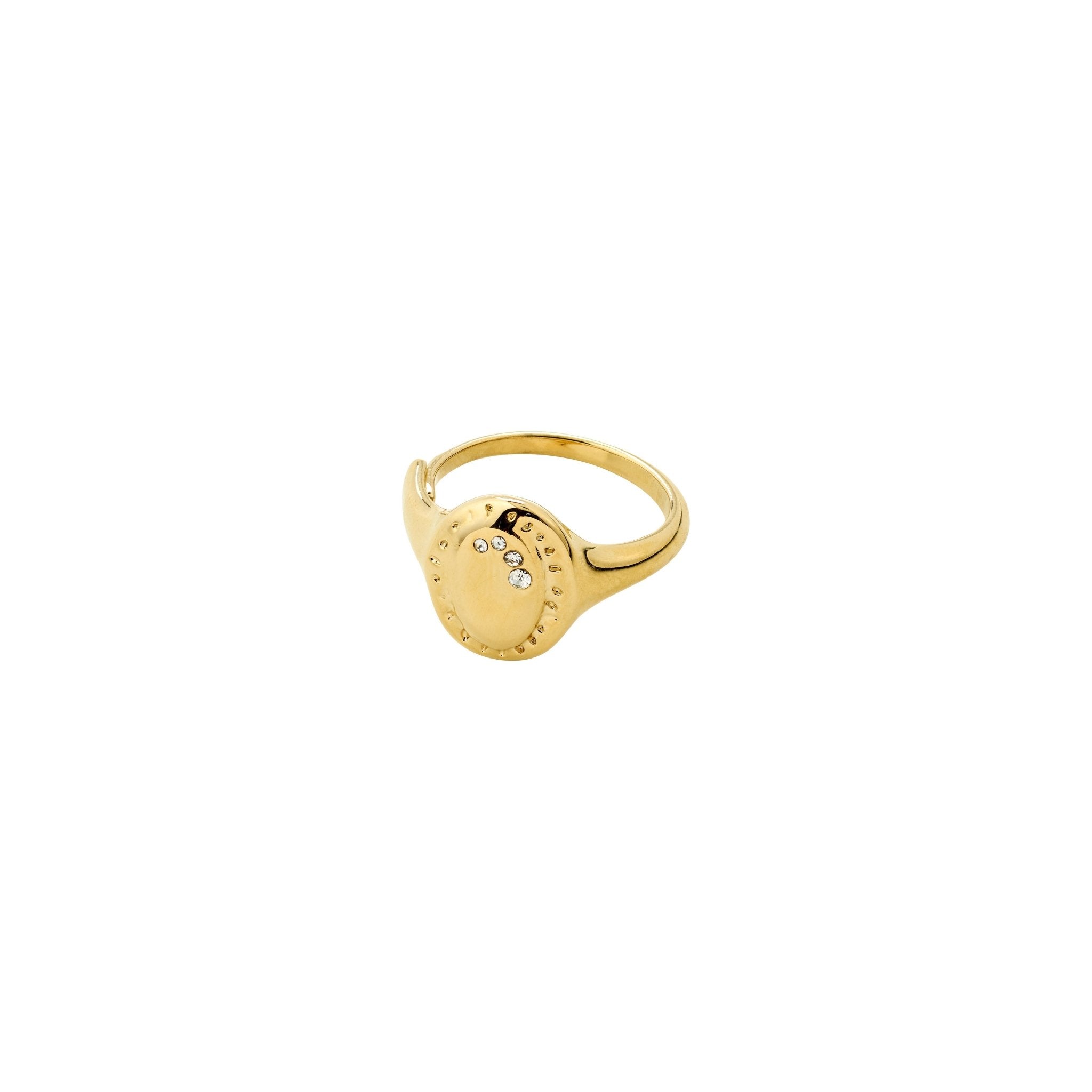 Bague chevalière HERE Pilgrim faite à la main avec cristaux Preciosa, design organique et 97 % de matériaux recyclés.