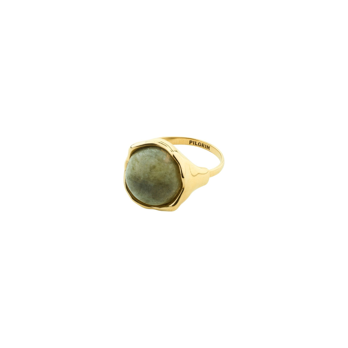 Bague SORA Pilgrim plaquée or avec pierre semi-précieuse labradorite et design ajustable résistant à l’eau.