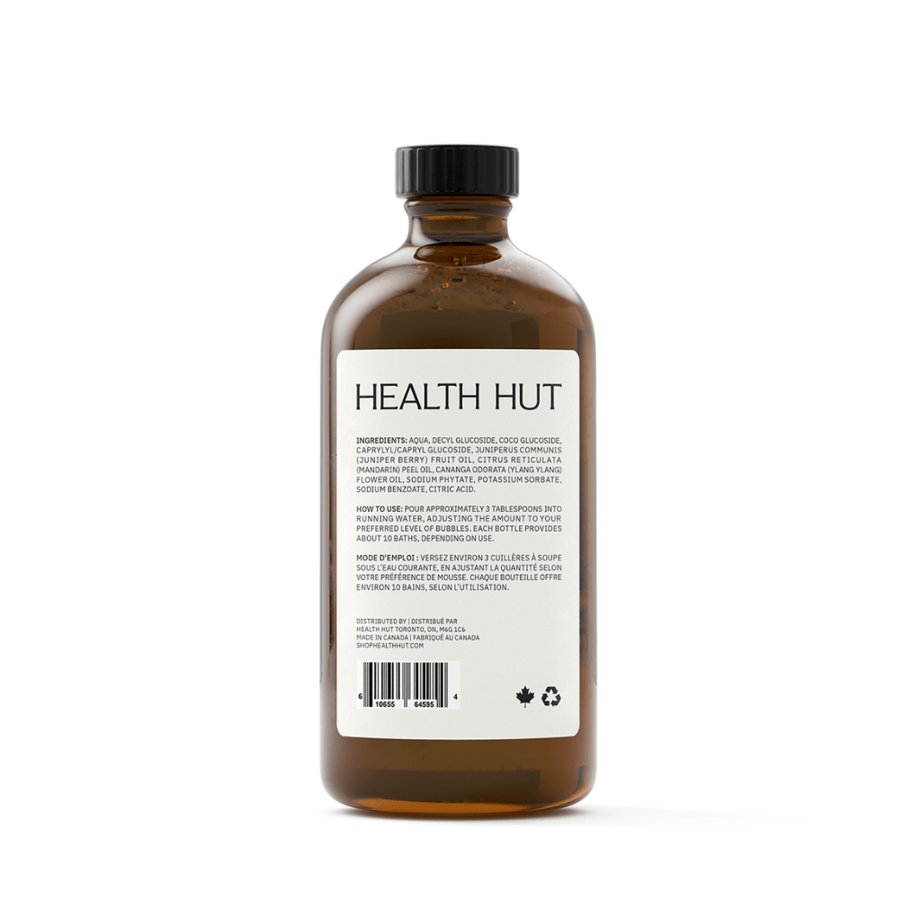 Bain moussant naturel 500 ml genévrier ylang-ylang mandarine, soin végétal Health Hut, Les Trouvailles de Justine