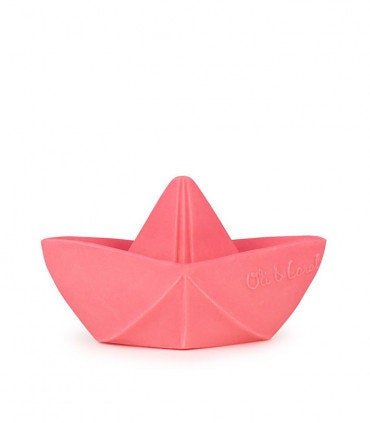 Bateau de bain origami en caoutchouc rose, vue de face