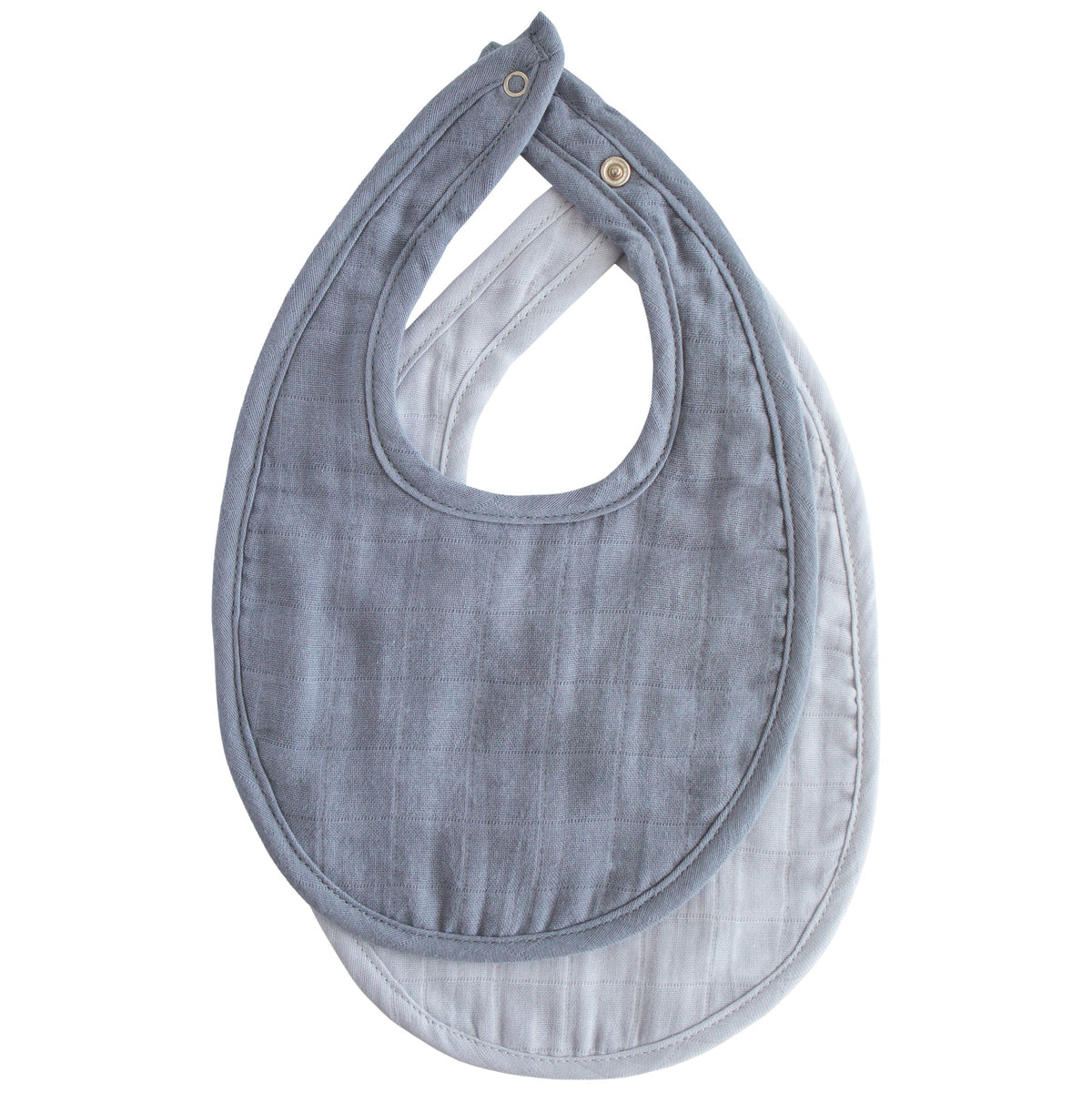 Bavoir bébé en mousseline de coton bleu clair, col en forme de goutte, boutons