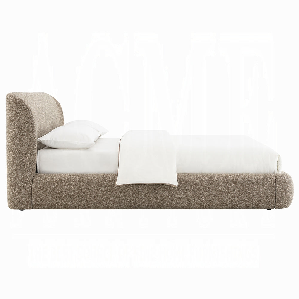 Lit plateforme Tapi rembourré en tissu Tweed | 178 × 102 × 244 cm | Beige