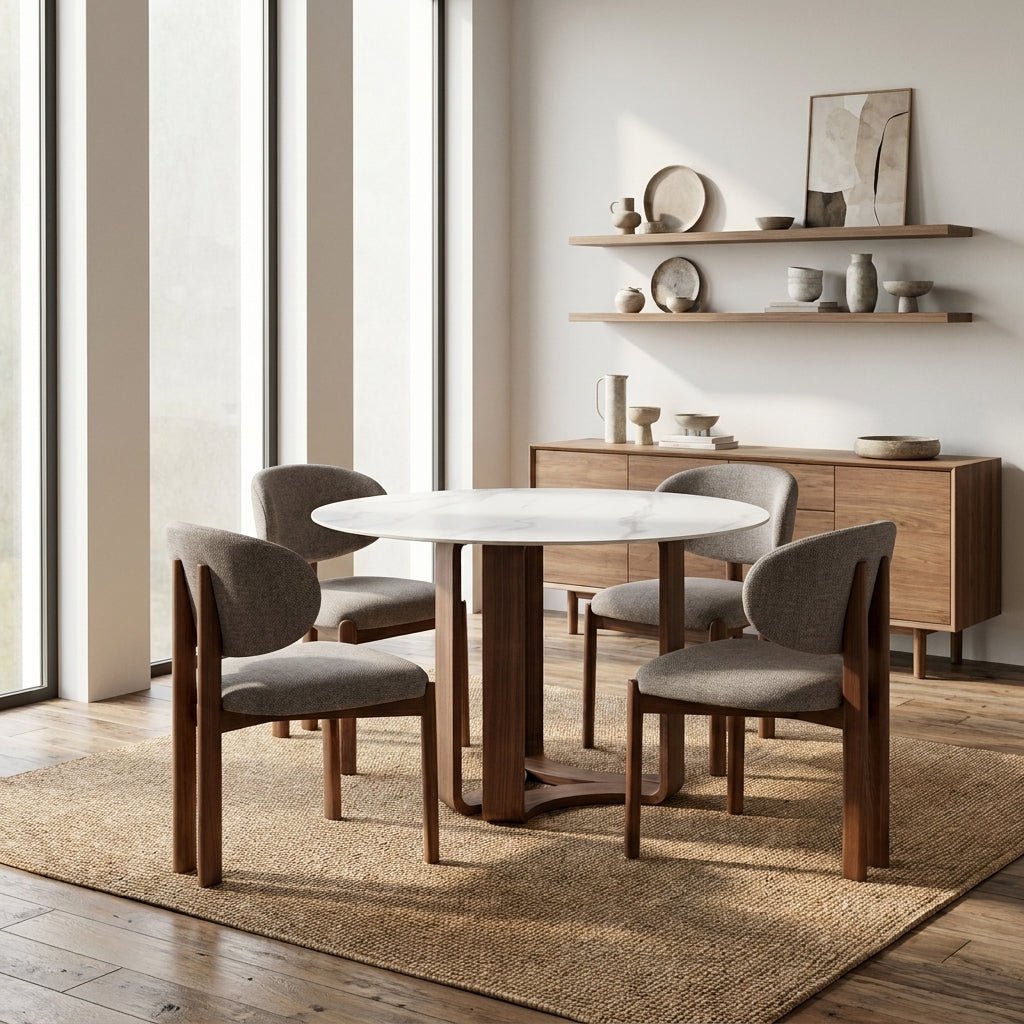 Ensemble de 2 chaises de salle à manger Liana | Tissu taupe | Pieds finition noyer