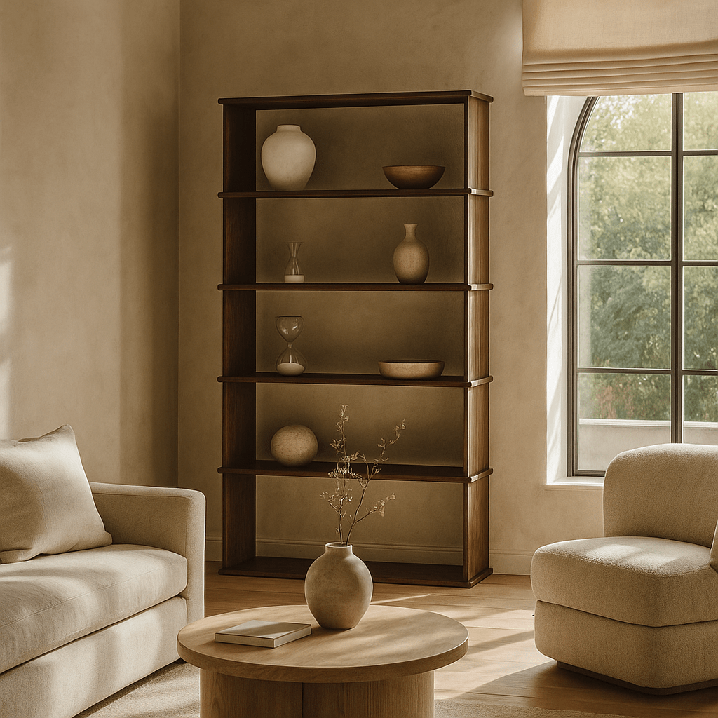 Bibliothèque 5 étagères en Noyer Massif | Fait à la main | Finition Noyer - Les Trouvailles de JustineBookshelfOmba