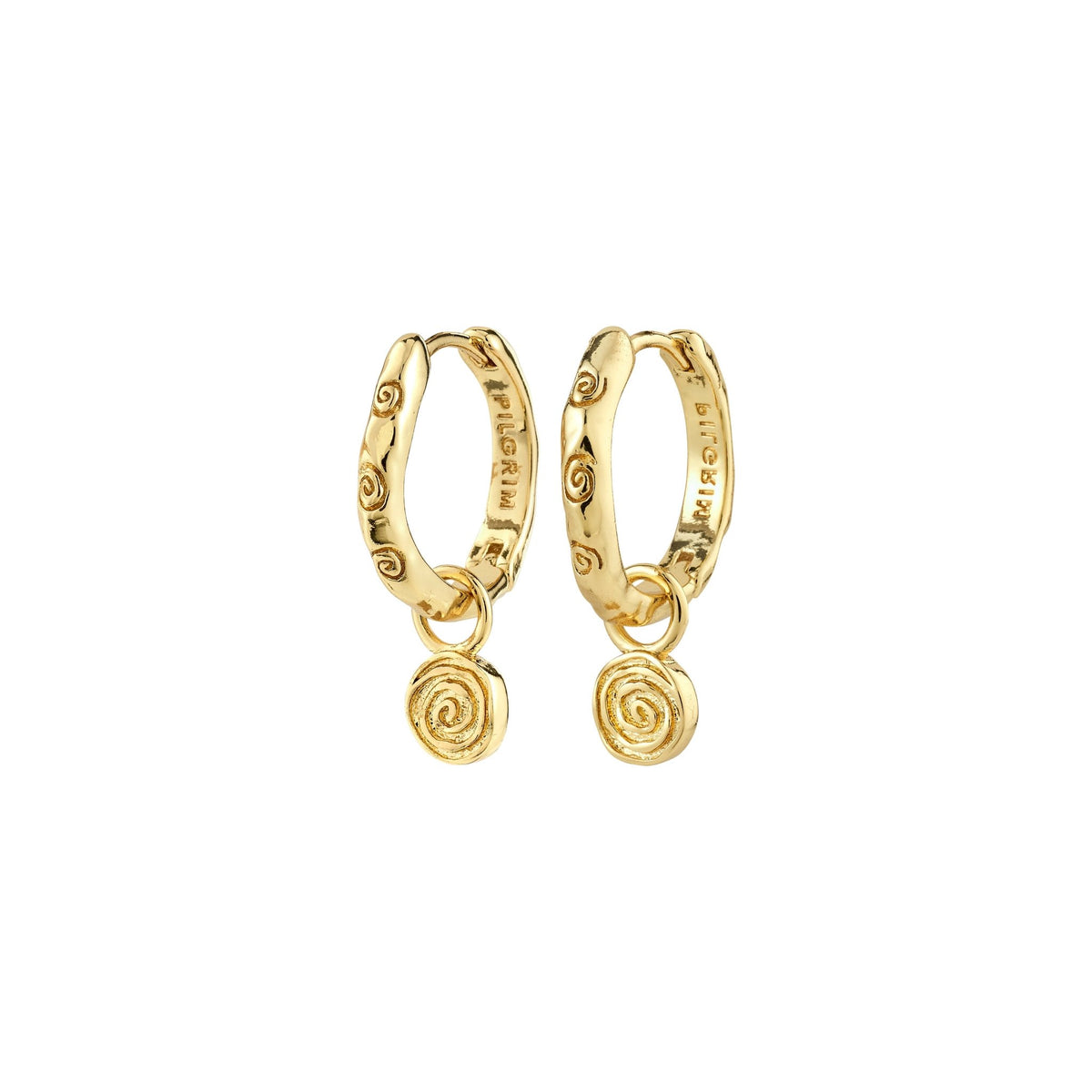 Boucles d’oreilles FIRE Pilgrim en anneaux torsadés plaqués or ou argent avec pendentif amovible.