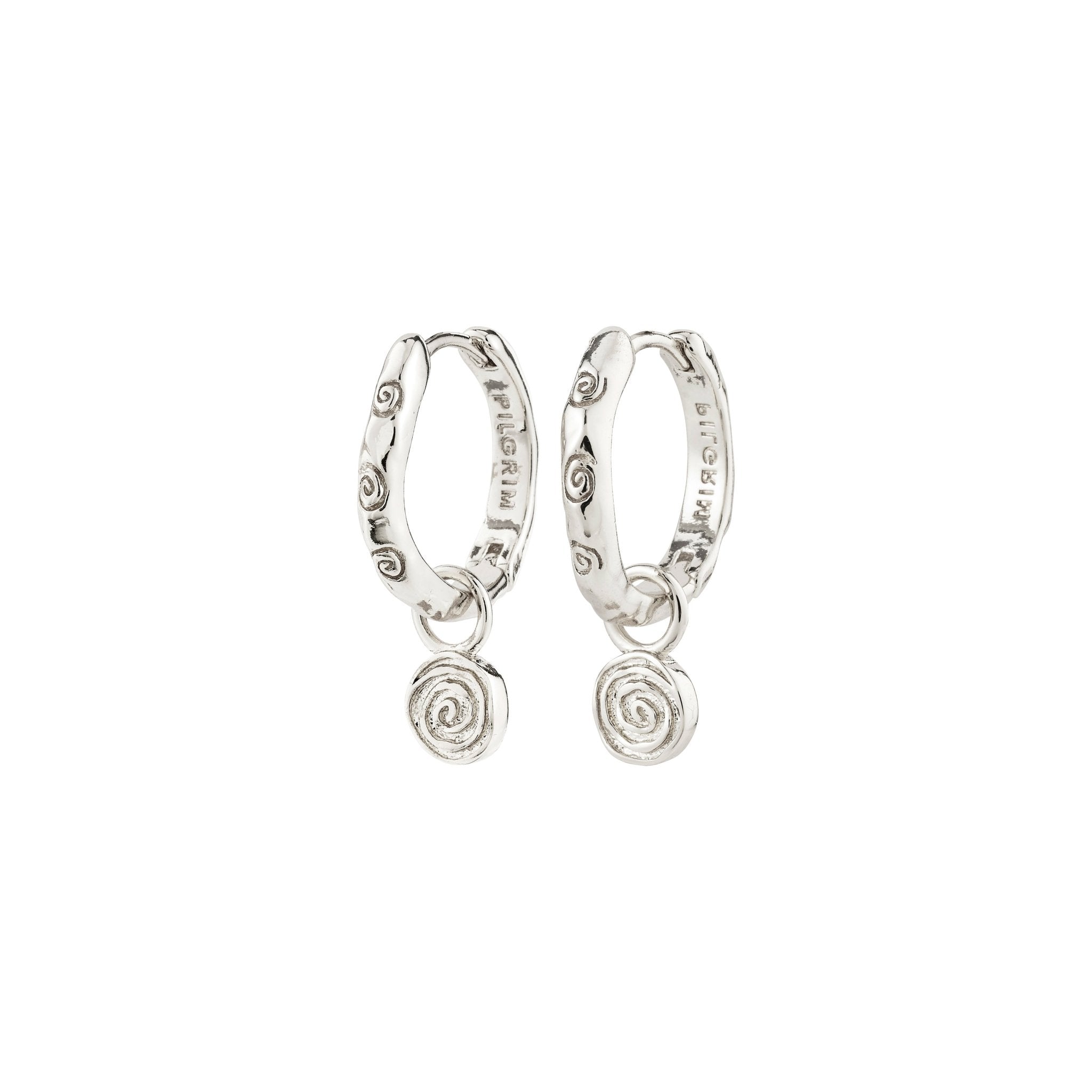 Boucles d’oreilles plaquées argent, anneaux torsadés avec pendentifs en spirale
