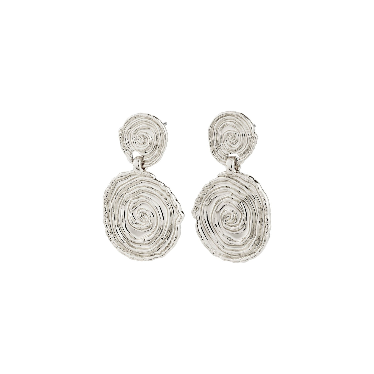 Boucles d’oreilles spirale plaqué argent, deux éléments en spirales, finition brillante