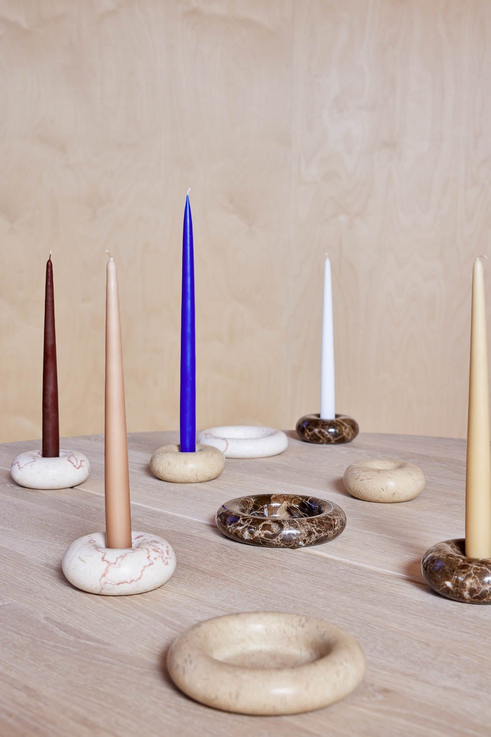 Bougeoir en marbre naturel, socles ronds pour plusieurs bougies
