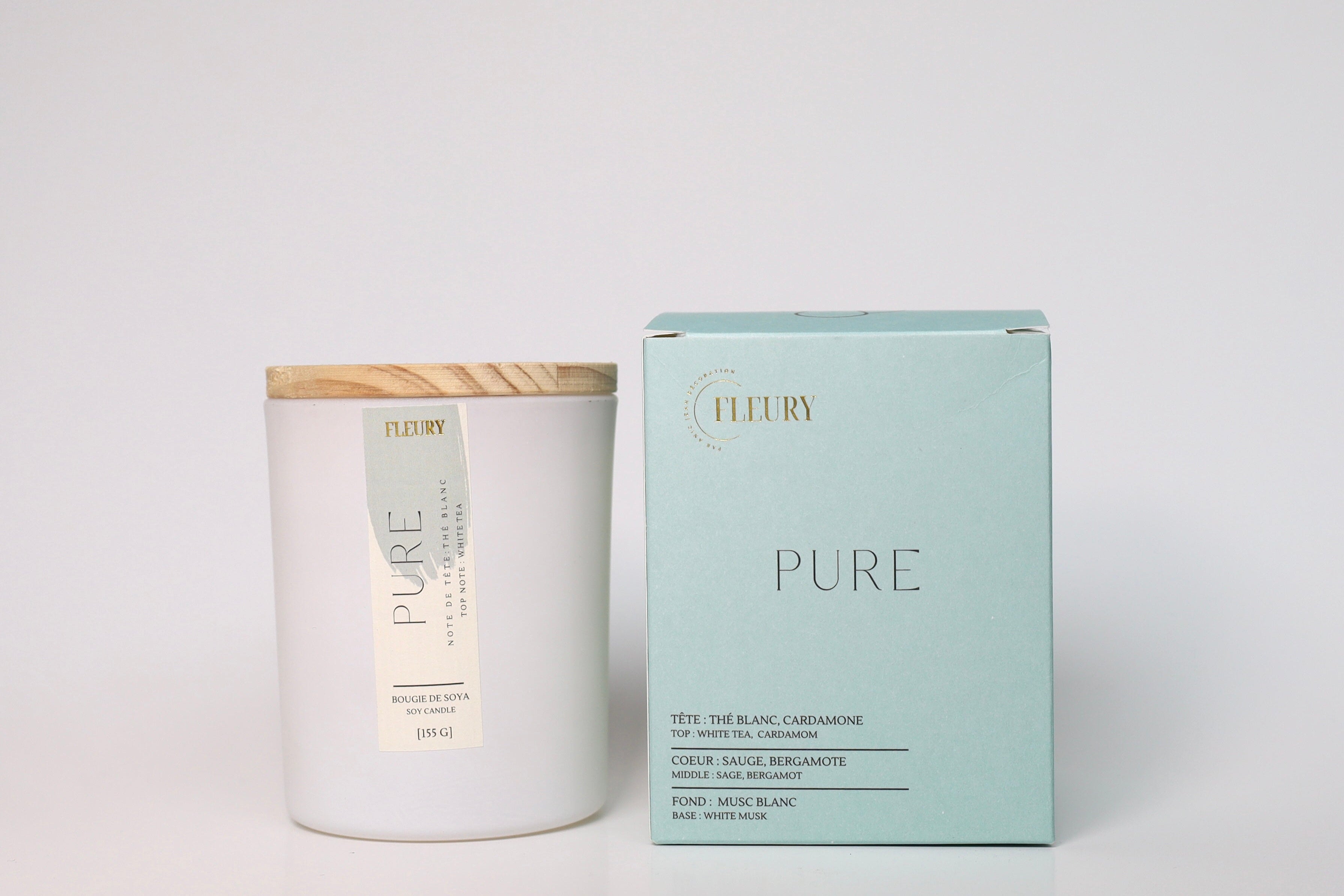 Bougie Pure au thé blanc et musc blanc Fleury