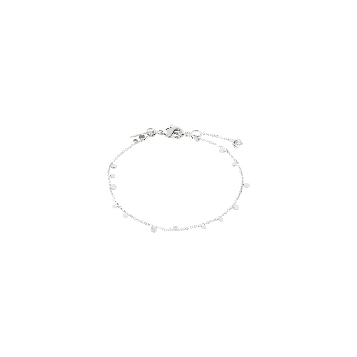 Bracelet à petites mailles plaqué argent, brins et breloques, vu de dessus