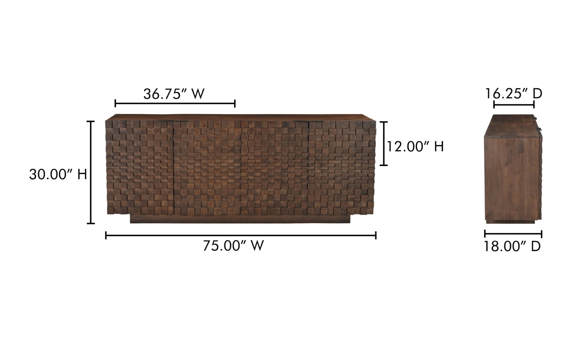 Buffet Brampton | Bois d’acacia massif | Motif géométrique 3D