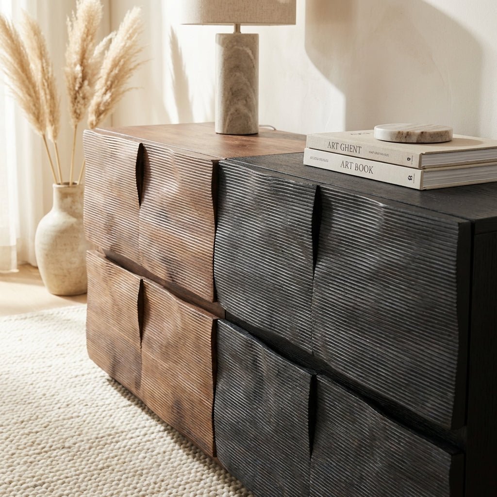 Buffet Ripple bois texture ondulée sculptée