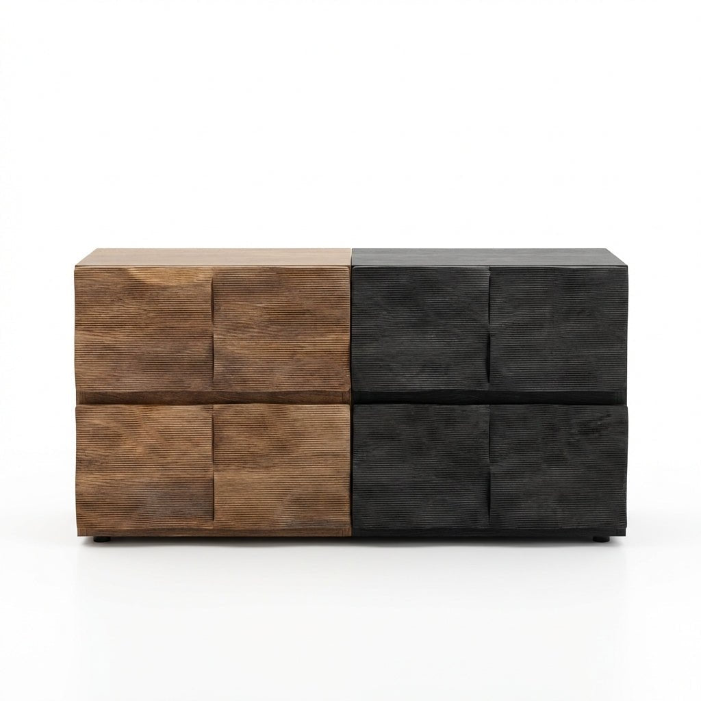 Buffet Ripple bois texture ondulée sculptée fond blanc