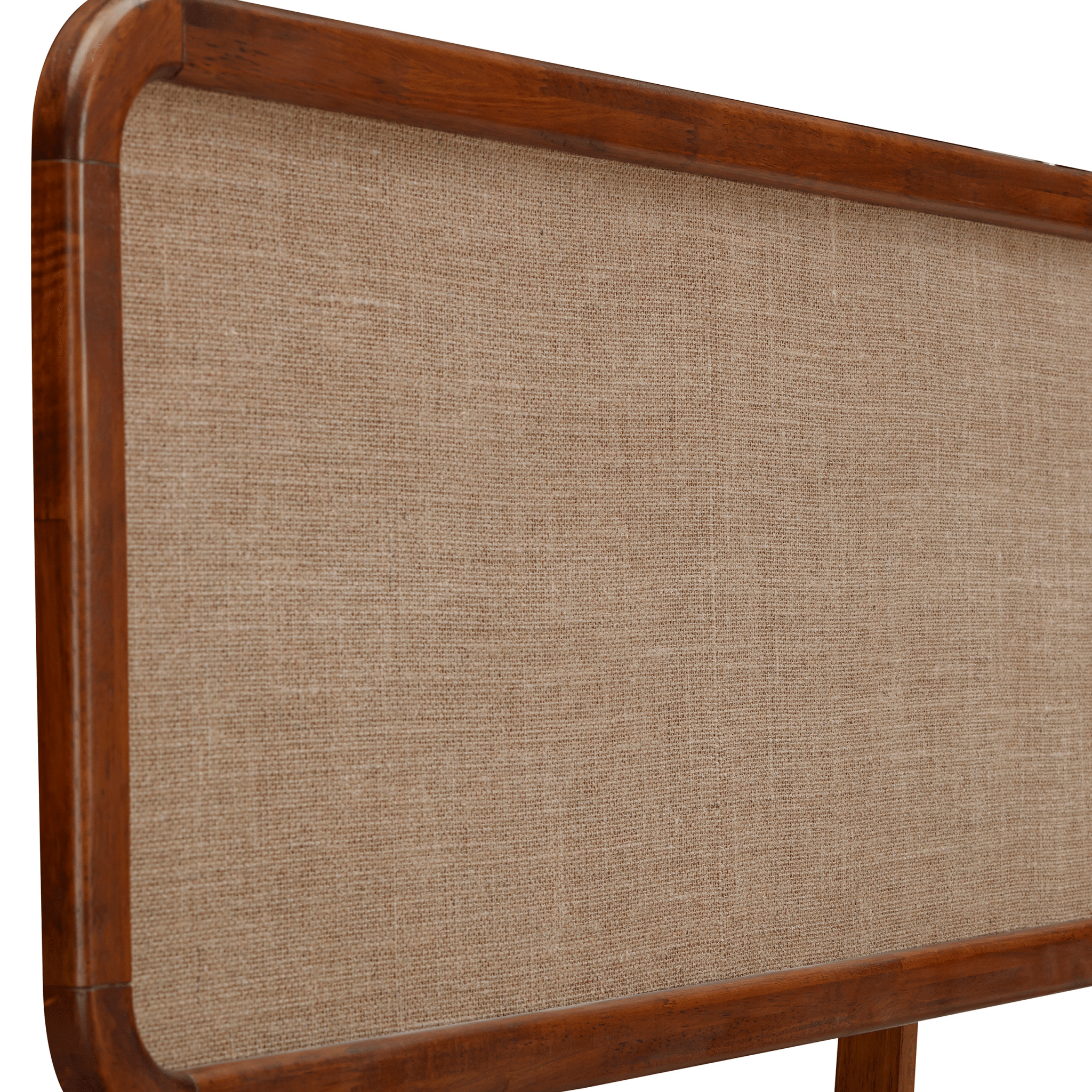 Tête de lit en bois arrondie avec panneau beige en tissu