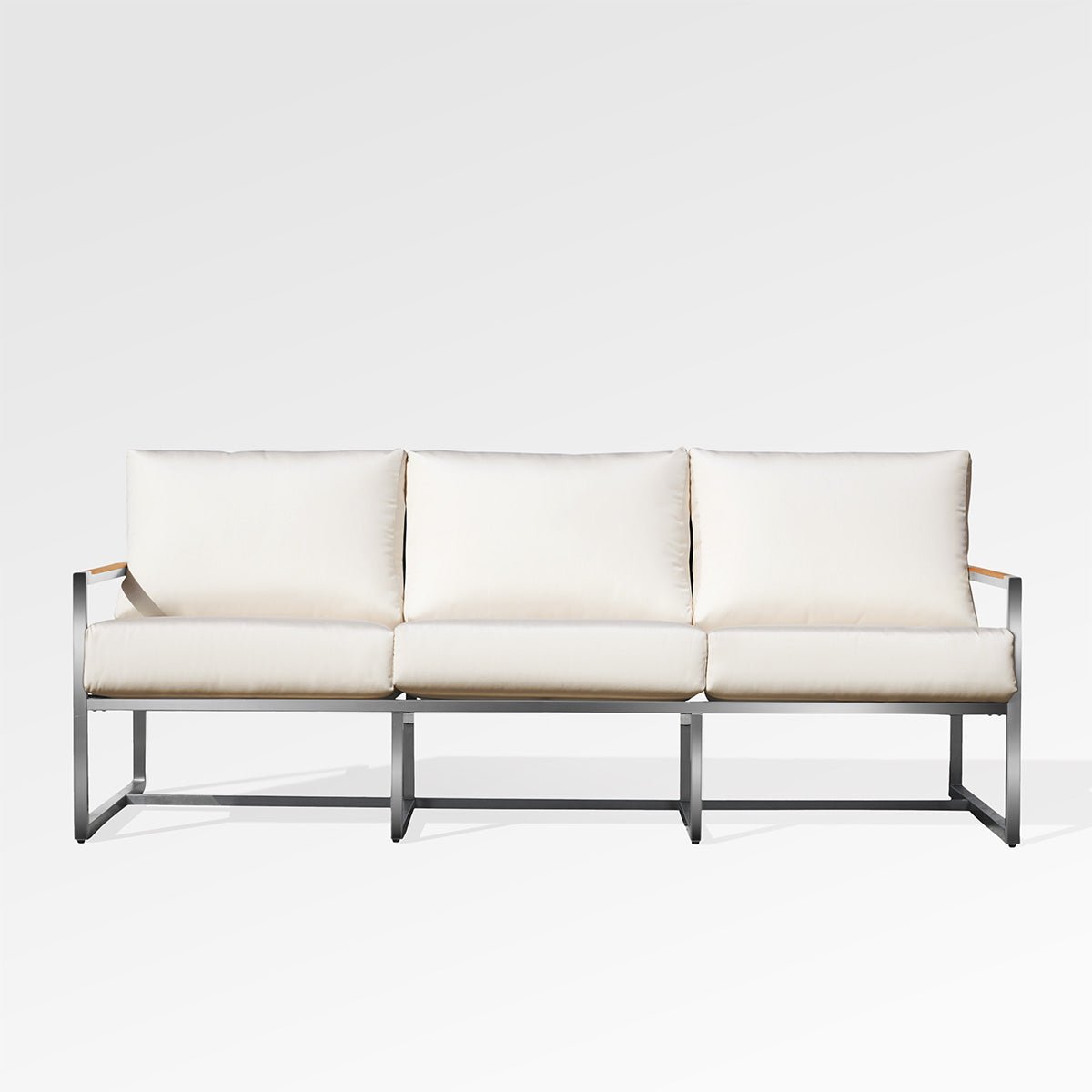 Canapé Acacia avec coussins Sunbrella® | Acier inoxydable et teck - Les Trouvailles de JustinesofasEncloverOuiIvoire chiné