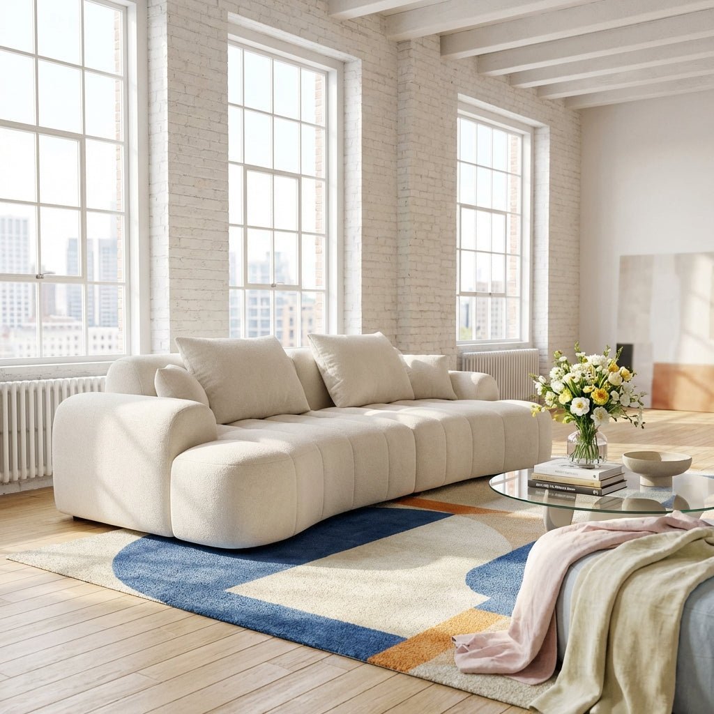 Canapé Lisbon Azure Lounge | Canapé modulable en lin | Cadre en chêne massif | Tissu résistant aux taches - Les Trouvailles de JustinesofaAltera120 cm
