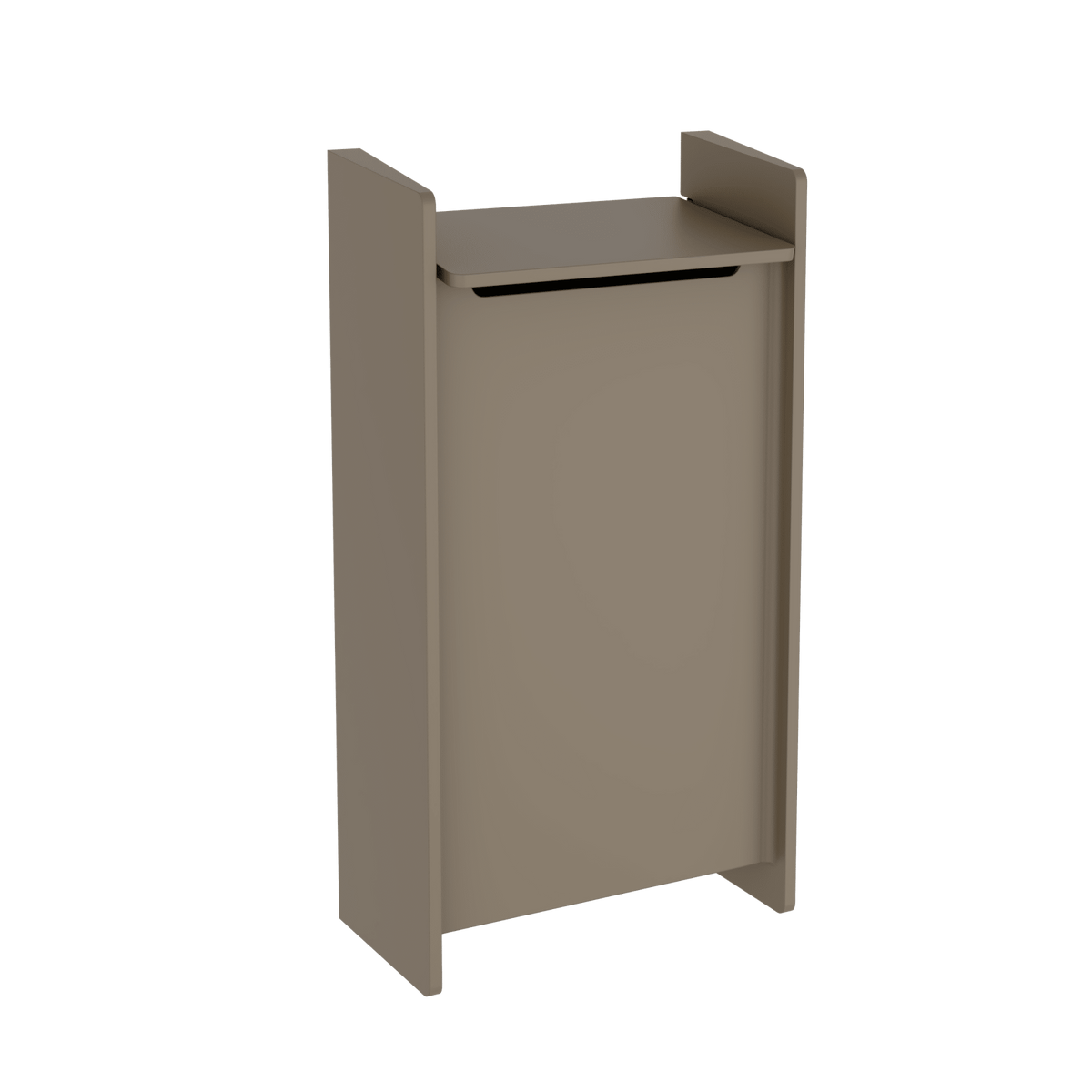 Boîte aux lettres murale verticale en métal beige clair, avec fente et toit pare-pluie.