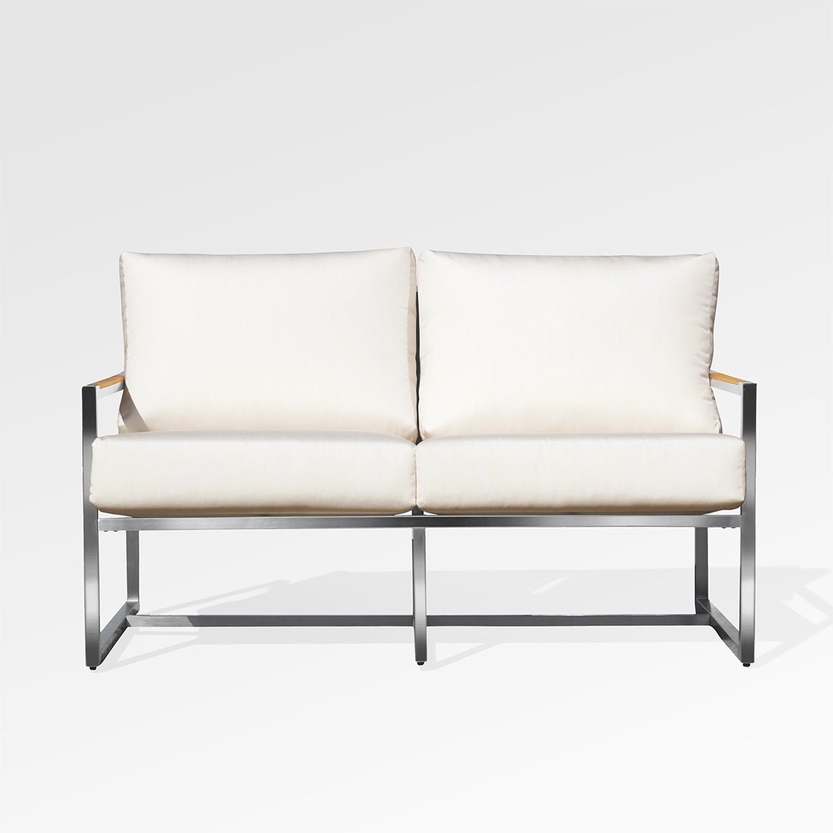 Causeuse Acacia | Acier inoxydable et teck | Coussins Sunbrella® - Les Trouvailles de JustineloveseatEncloverOuiIvoire chiné